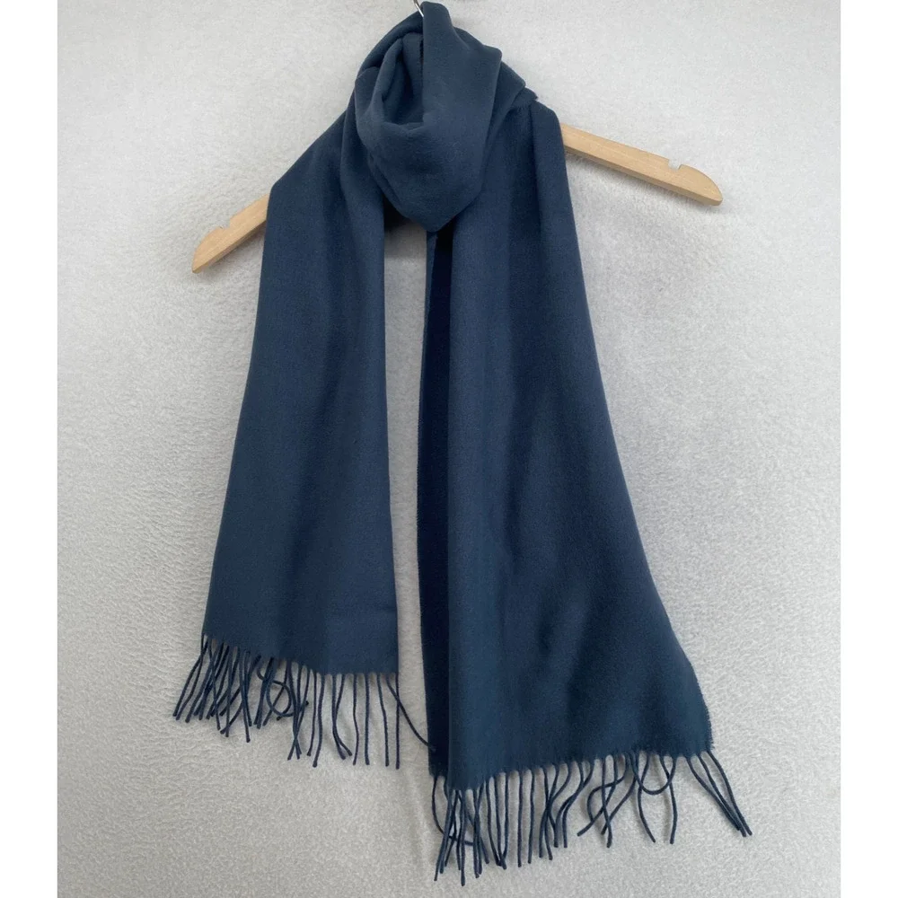 CASHMINK LORD & TAYLOR Scarf Unisex Flannel Fringed Wrap Rectangle Blue 11x66